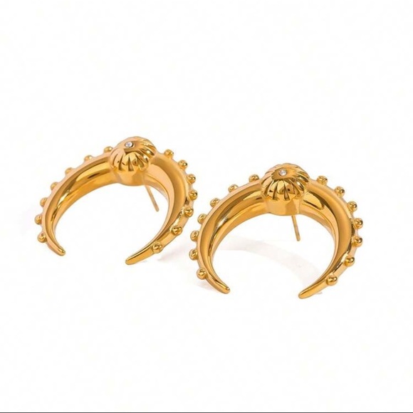 Bold Gold Crescent Hoop Earrings – Stainless Steel - Picture 8 of 14